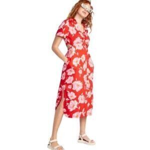 Old Navy | Red and White Midi Sundress Shirtdress Cut Outs Size Medium